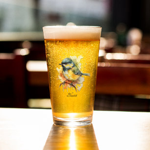 Cute Bluetit on a Branch, custom Glass