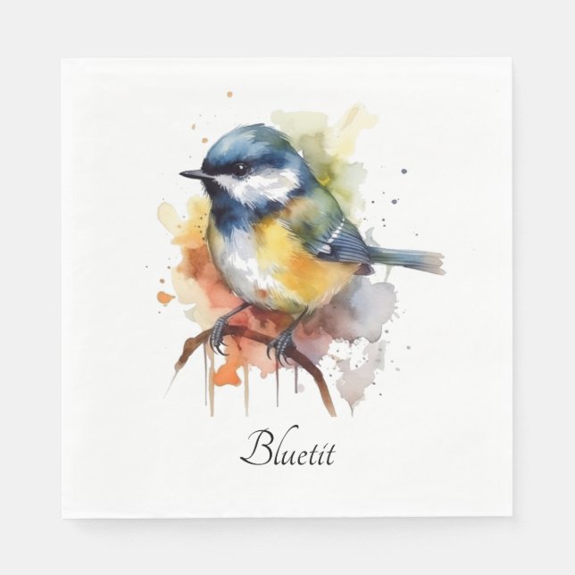 Cute Bluetit on a Branch, custom Napkin (Front)