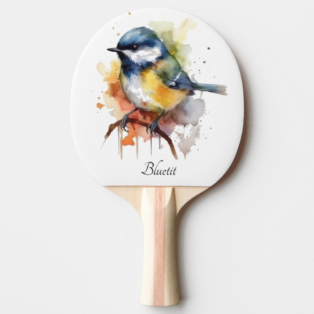  Cute Bluetit on a Branch, custom Ping Pong Paddle (Front)
