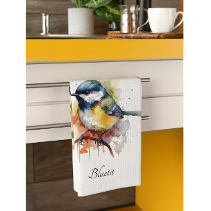 Cute Bluetit on a Branch, custom Tea Towel