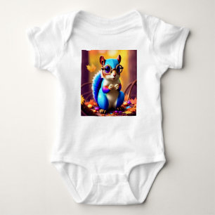  Cute Blur Squirrel with Glasses Baby Bodysuit