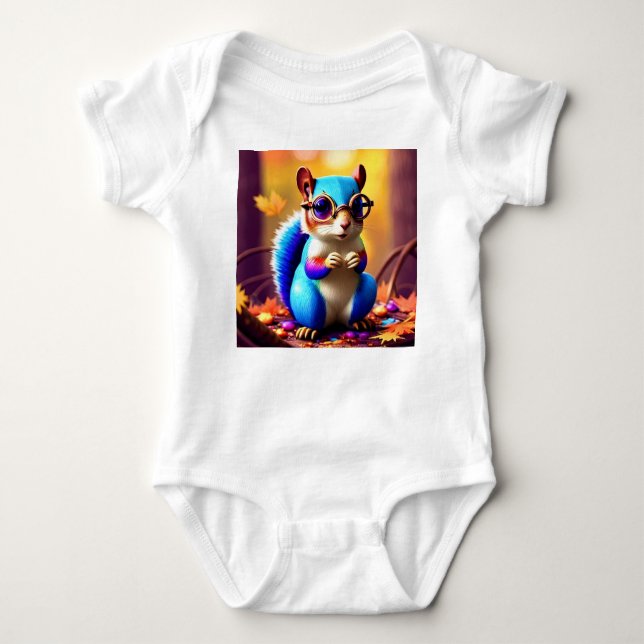  Cute Blur Squirrel with Glasses Baby Bodysuit (Front)