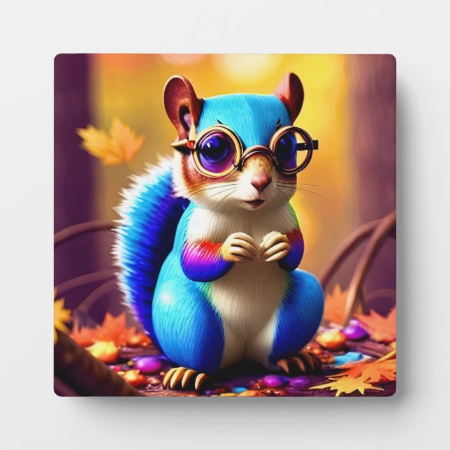  Cute Blur Squirrel with Glasses Plaque (Front)