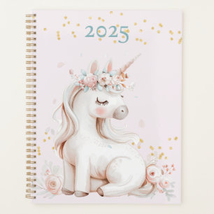 Cute Blush and Mint Unicorn Gold Glitter 2025 Planner
