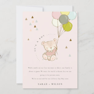 Cute Blush Bear Balloon Baby Announcement Card