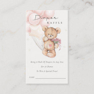 Cute Blush Bear Balloon Diaper Raffle Baby Shower Enclosure Card