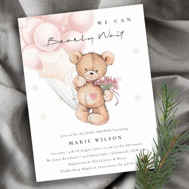 Cute Blush Bear Bearly Wait Balloon Baby Shower Postcard (Creator Uploaded)