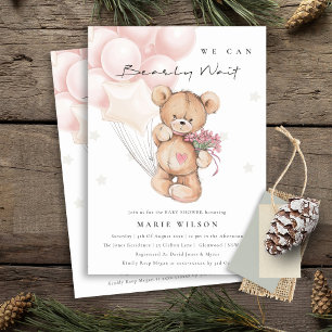 Cute Blush Bearly Wait Balloon Baby Shower Invite