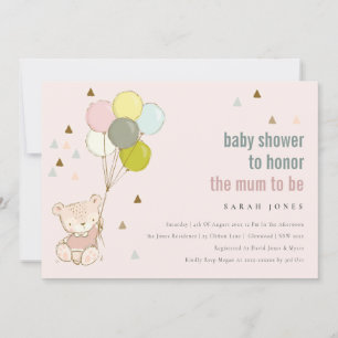 Cute Blush Bearly Wait Balloon Baby Shower Invite