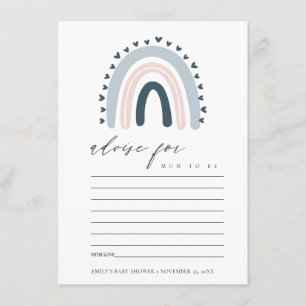 CUTE BLUSH BLUE HEART RAINBOW ADVICE BABY SHOWER ENCLOSURE CARD