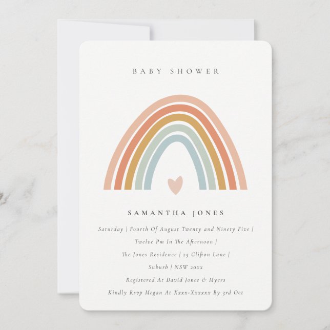 Cute Blush Blue Heart Rainbow Baby Shower Invite (Front)