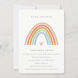Cute Blush Blue Heart Rainbow Baby Shower Invite