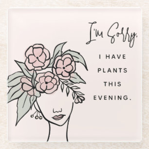Cute Blush Busy with My Plants Floral Portrait Glass Coaster