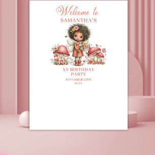 Cute Blush Fairy 4th Birthday Backdrop Tapestry