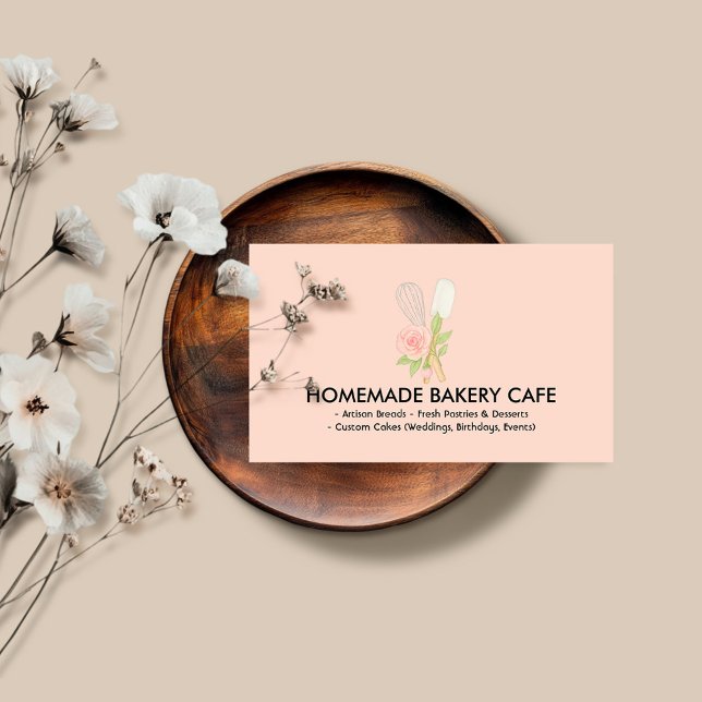 Cute Blush Floral Cake Bakery Catering Business Card (Creator Uploaded)