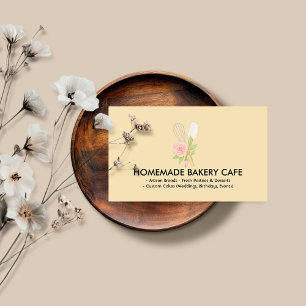 Cute Blush Floral Cake Bakery Catering yellow Business Card