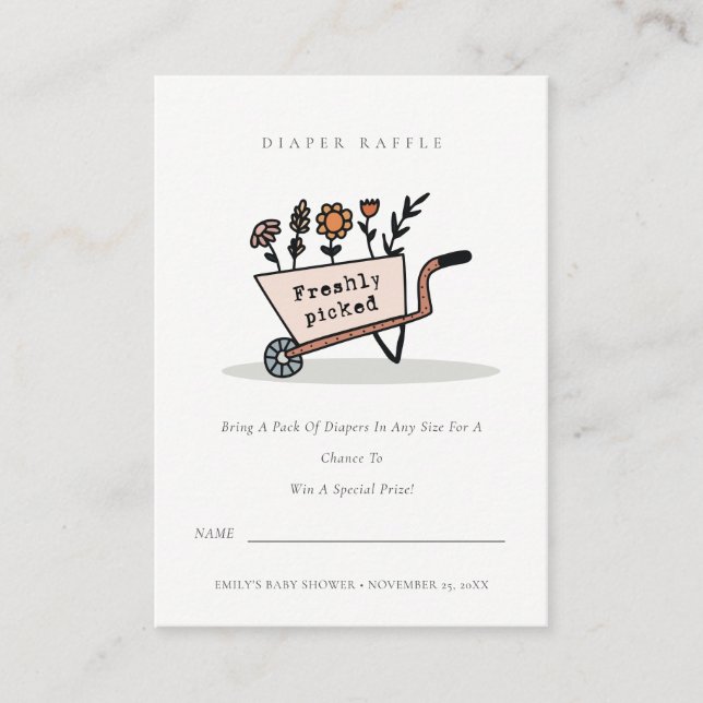 Cute Blush Floral Cart Diaper Raffle Baby Shower Enclosure Card (Front)