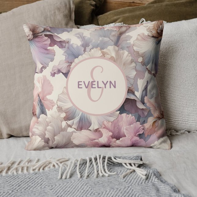 Cute Blush Floral Monogram Baby Girl Nursery Cushion (Personalized Floral Pillow with Name - Custom Home Decor, Unique Gift, Elegant Flower Design.)
