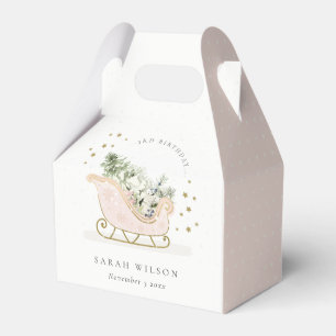 Cute Blush Gold Winter Sleigh Any Age Birthday Favour Box
