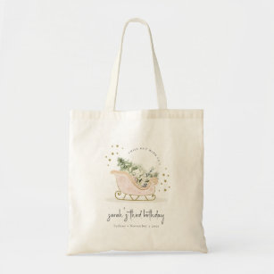 Cute Blush Gold Winter Sleigh Any Age Birthday Tote Bag