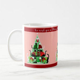 Cute Blush Kitty Christmas Tree Custom Holiday Coffee Mug