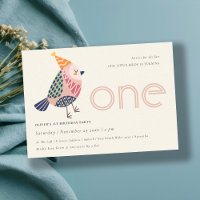 Cute Blush Pink Birdie Any Age 1st Birthday