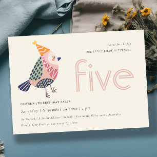 Cute Blush Pink Birdie Any Age 5th Birthday Invite