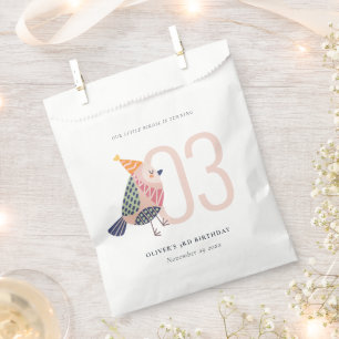 Cute Blush Pink Boho Birdie Any Age Birthday Favour Bag