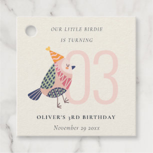Cute Blush Pink Boho Birdie Any Age Birthday Favour Tags