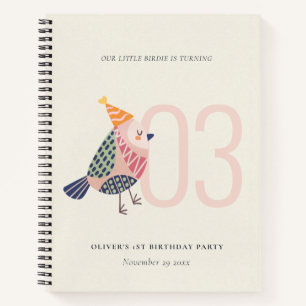 Cute Blush Pink Boho Birdie Any Age Birthday Notebook