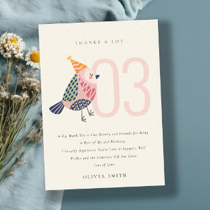 Cute Blush Pink Boho Birdie Any Age Birthday Thank You Card