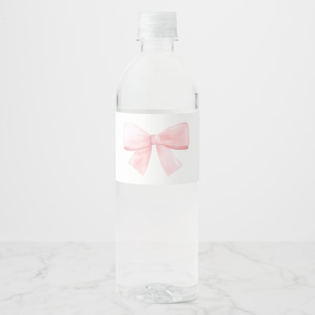 Cute Blush Pink Bow Girl Baby Shower Water Bottle Label (Front)