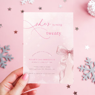 Cute Blush Pink Bow Girls 20th Birthday Party Invitation
