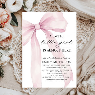 Cute Blush Pink Bow Sweet Little Girl Baby Shower Invitation