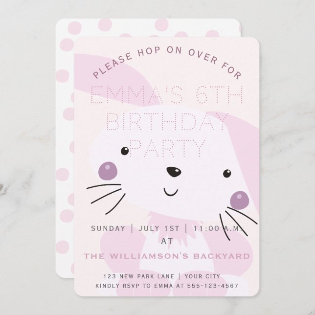 Cute Blush Pink Bunny | Girls Birthday Party Invitation (Front/Back)