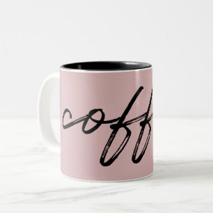 Cute Blush Pink "coffee" Minimalist Script   Two-Tone Coffee Mug