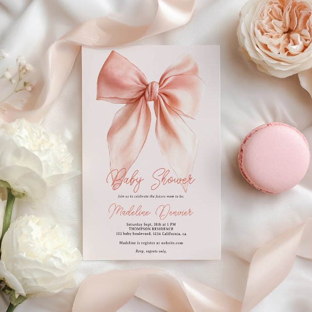 Cute Blush Pink Coquette Bow Girl Baby Shower  Invitation (Cute Blush Pink Coquette Bow Girl Baby Shower Invitation)