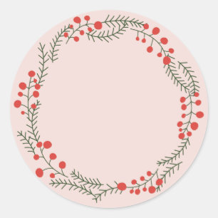 Cute blush pink cute wreath frame blank Christmas Classic Round Sticker