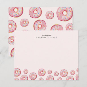 Cute Blush Pink Doughnut Theme Kids Stationery  Card
