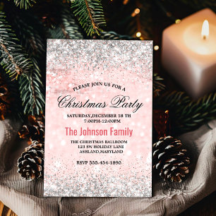 Cute blush pink faux silver glitter Christmas  Invitation