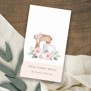 Cute Blush Pink Floral Cake Mixer Bakery Catering Business Card