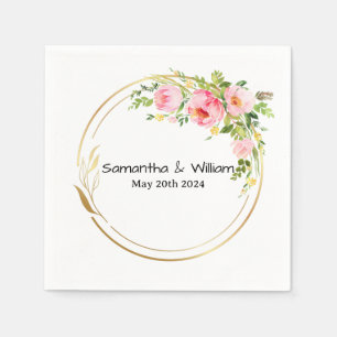 Cute Blush Pink Floral Wedding Modern Napkin