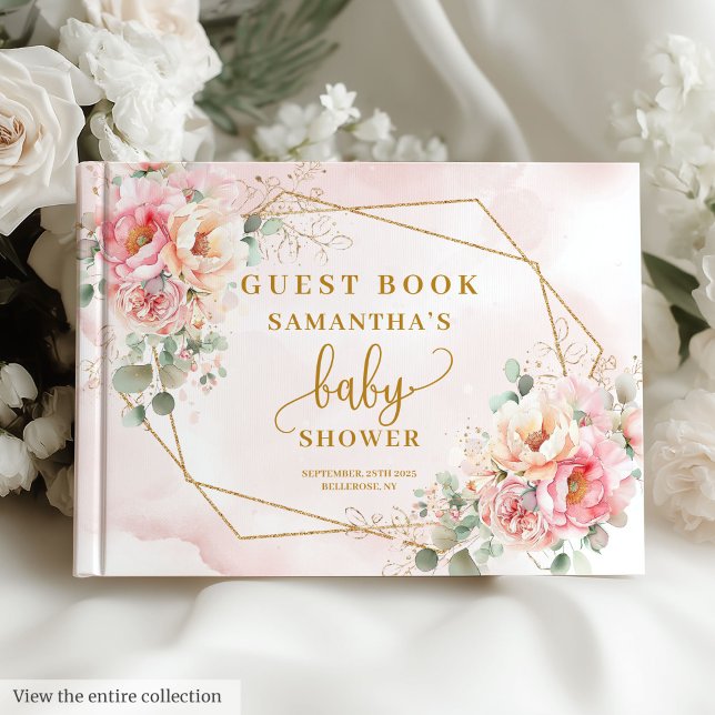 Cute blush pink flowers baby shower guest book (Cute blush pink flowers baby shower guest book)