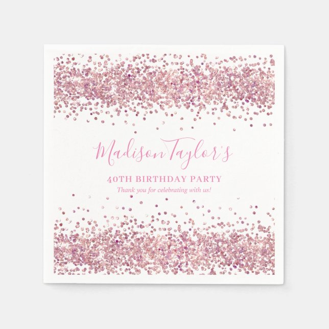 Cute Blush Pink Glitter Sparkle Confetti Birthday Napkin (Front)
