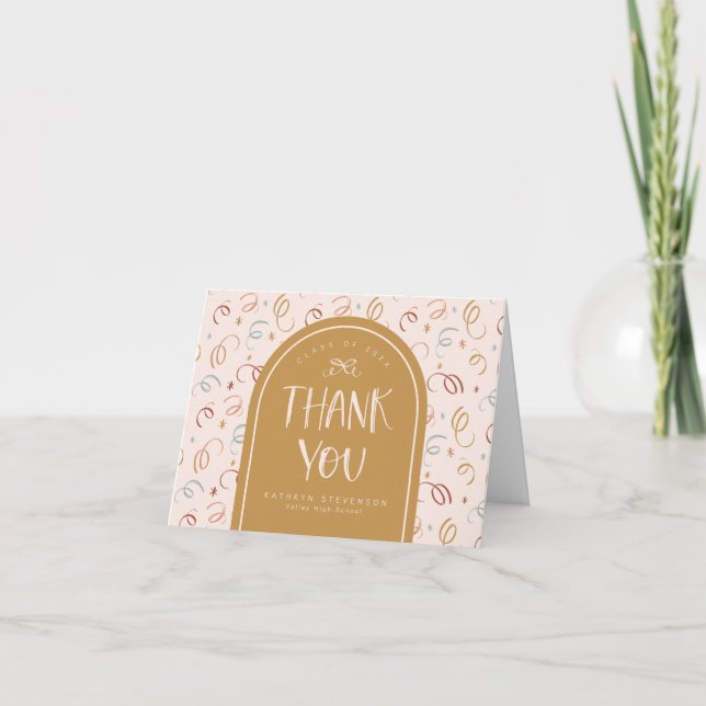 Cute Blush Pink Gold Confetti Photo Graduation Thank You Card (Front)