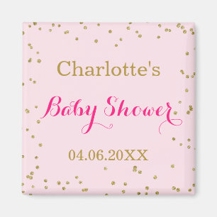 Cute Blush Pink Gold Glitter Confetti Baby Shower Magnet