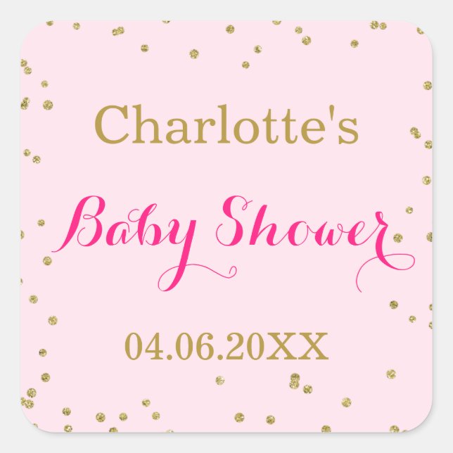 Cute Blush Pink Gold Glitter Confetti Baby Shower Square Sticker (Front)