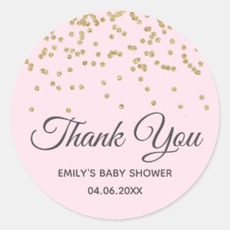 Cute Blush Pink Gold Glitter Thank You Baby Shower Classic Round Sticker