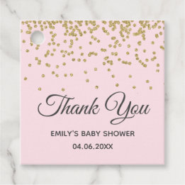 Cute Blush Pink Gold Glitter Thank You Baby Shower Favour Tags