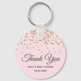 Cute Blush Pink Gold Glitter Thank You Baby Shower Key Ring